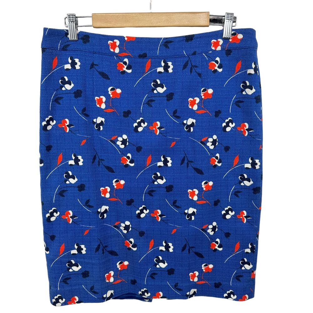 BODEN Skirt size 10R Martha Blue Red Pencil Floral Lined back vent - Picture 1 of 10
